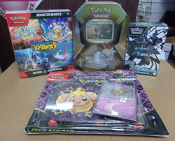 POKEMON BLACK & SURGING BUNDLE + PALDEAN FATES TECH + SLAKING TIN - Image 1