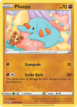 Phanpy 086/185 C Vivid Voltage Pokemon Reverse Holo LP - Image 1