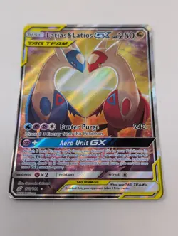2019 POKEMON SUN & MOON TEAM UP #170 FULL ART/LATIAS & LATIOS GX RAW - Image 1