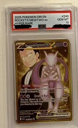 2025 POKEMON DESTINED RIVALS HYPER RARE TEAM ROCKET'S MEWTWO EX 240/182 PSA 10 - Image 1