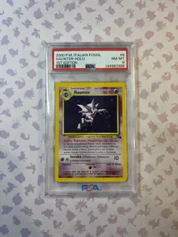 PSA 8 Haunter Cosmos Holo Italian Fossil 6/62 *SWIRL* + PSA Label Error - Image 1