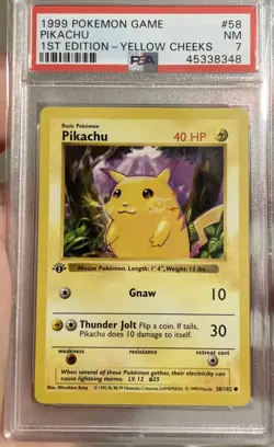 1999 Pokemon Base Set Pikachu Yellow Cheeks 1st Edition #58 PSA 7 shadowless - Image 1