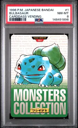 1996 POKEMON JAPANESE BANDAI CARDDASS VENDING #1 BULBASAUR PSA 8 - Image 1