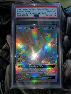 2017 POKEMON SHINING LEGENDS ENTEI GX #74 SECRET RARE HOLO PSA 8 NM MINT - Image 1