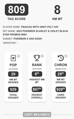 Pokemon Pikachu with Grey Felt Hat 085 Sv: Scarlet & Violet Promo TAG 8 (809) - Image 4