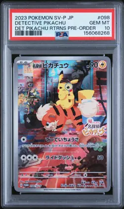 2023 POKEMON JAPANESE SV-P PROMO #098 DETECTIVE PIKACHU PSA 10 - Image 1