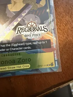 Namco One Piece Card Game Roronoa Zoro OP07-113 UC Holo Promo Regionals - Image 2