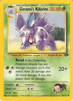 Giovanni's Nidorino 45/132 Uncommon Gym Challenge Pokemon Unlimited LP - Image 1