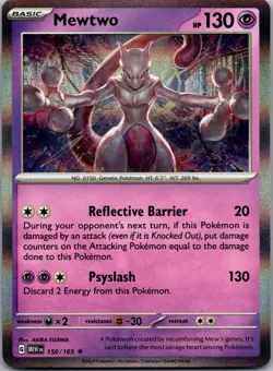 Mewtwo 150/165 Rare 151 Pokemon Holo Near Mint - Image 1