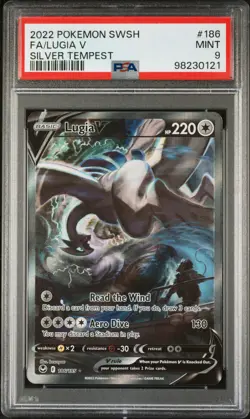 2022 POKEMON SWORD & SHIELD SILVER TEMPEST #186 FULL ART/LUGIA V PSA 9 - Image 1