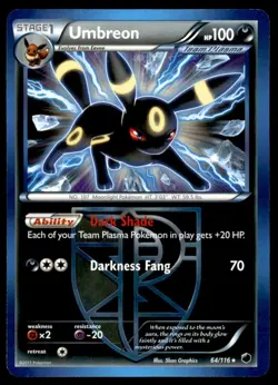 Umbreon 64/116 Holo Rare Plasma Freeze Pokemon Lightly Played - Image 1