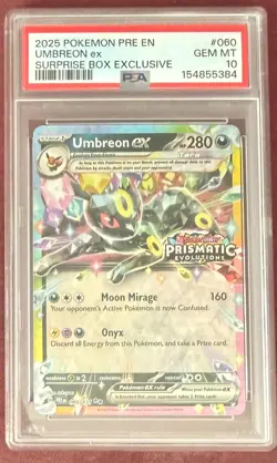 2025 Pokemon Prismatic Evolution Umbreon ex Surprise Box Exclusive 60 PSA 10 EN - Image 1