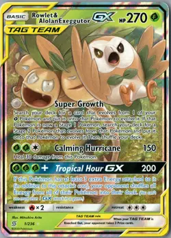 Rowlet & Alolan Exeggutor GX Ultra Rare SM Unified Minds 1/236 NM Holo - Pokemon - Image 1