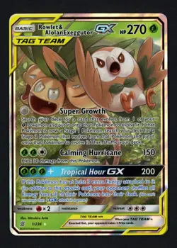 Rowlet & Alolan Exeggutor GX 1/236 SM - Unified Minds Ultra Rare Pokemon TCG - Image 1