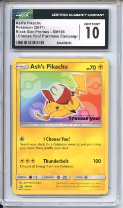 ⚡Ash's Pikachu⚡SM108 BLACK STAR PROMO Pokemon Card CGC 10 GEM MINT - Image 1