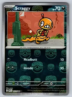 Scraggy 057/086 Masterball - Common White Flare Pokemon Reverse Holo Near Mint - Image 1