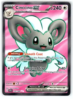 Cinccino ex 105/086 (NM) Ultra Rare ME04: Chaos Rising Pokemon - Image 1