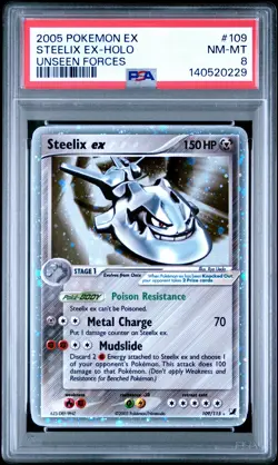 2005 POKEMON EX UNSEEN FORCES #109 STEELIX EX-HOLO PSA 8 - Image 1