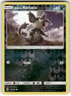 Alolan Rattata 76/149 Common SM Base Set Pokemon Reverse Holo Near Mint - Image 1