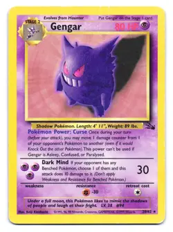 Gengar 20/62 Rare Fossil Pokemon Unlimited DMG - Image 1