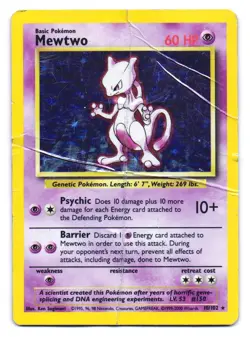 Mewtwo 10/102 Holo Rare Base Set 1999-2000 Unlimited Pokemon DMG - Image 1