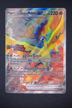 Pokemon TCG Team Rocket’s Moltres ex 208/182 Destined Rivals Hyper Rare Gold NM - Image 1