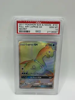 2017 POKEMON SUN & MOON FULL ART LAPRAS GX SECRET RAINBOW #151 PSA 10 - Image 1