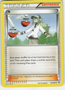 N (Supporter) 92/101 Uncommon Noble Victories LP Pokemon - Image 1