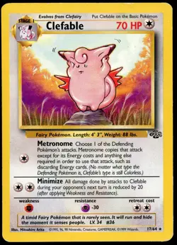 1999 Pokemon Jungle Clefable Unlimited #17/64 Non-Holo Rare HP+ - Image 1