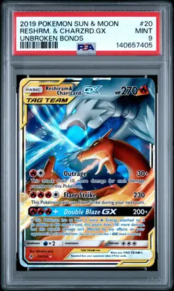 Pokemon PSA 9 MINT Reshiram & Charizard GX 20/214 Unbroken Bonds Holo 2019 #6046 - Image 1