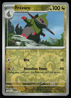 Fraxure 069/086 Common Black Bolt Pokemon Reverse Holo Near Mint - Image 1