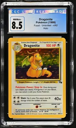 Pokemon Dragonite Fossil Unlimited Holo 4/62 CGC Blue Label 8.5 NM/Mint+ - Image 3