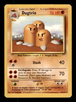 Dugtrio 19/102 Rare Base Set Unlimited Pokemon Damaged - Image 1