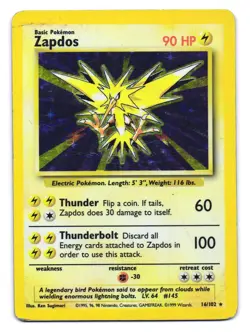 Zapdos 16/102 Holo Holo Rare Base Set Unlimited Pokemon DMG - Image 1