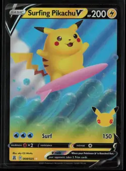 Surfing Pikachu V 008/025 Pokemon Celebrations V Rare Near Mint - Image 1