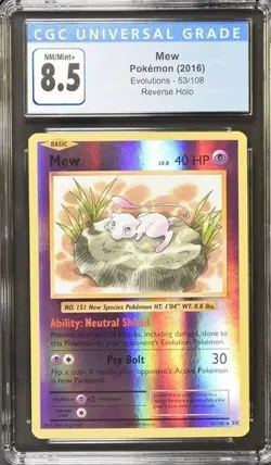 Mew 53/108 Reverse Holo XY Evolutions 2016 Pokemon CGC NM/Mint+ 8.5 - Image 1