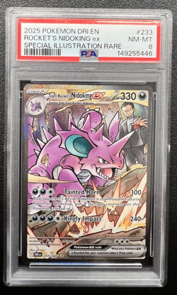 2025 POKEMON DRI EN-DESTINED RIVALS #233 TEAM ROCKET'S NIDOKING EX PSA 8 - Image 1
