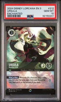 Disney Lorcana EN 3 Ursula Deceiver of All Enchanted #212/204 PSA 10 Graded - Image 3