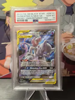 2019 Pokemon SM BSP Power Partnership Tins #SM191 FA Mewtwo & Mew GX PSA 10 - Image 1