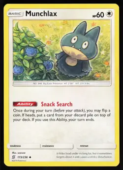 Munchlax 173 236 UC Unified Minds Pokemon Moderately Played - Image 1