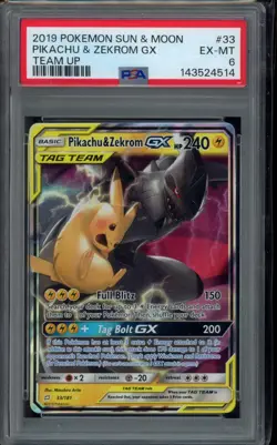 2019 Pikachu & Zekrom GX #33 Pokemon Team Up PSA 6 - Image 1