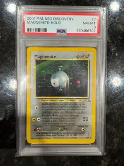 PSA 8 NM-MT Magnemite Neo Discovery SWIRL Holo Rare Pokemon Card 7/75 - Image 1