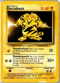 Pokemon Card - Electabuzz Base Set Unlimited 20/102 1999 Rare Moderately Played - Image 1