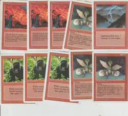 Lot 10 cards REVISED MAGIC MTG US 1994 EX-NM Lightning Bolt, Dragon Whelp... - Image 1