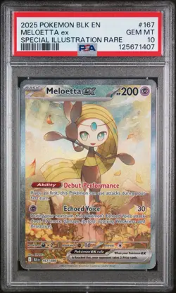 2025 POKEMON BLK EN-BLACK BOLT SPECIAL ILLUSTRATION RARE #167 MELOETTA EX PSA 10 - Image 1