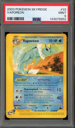 Pokemon Vaporeon Skyridge NON Holo Rare #33 PSA 9 Mint - Image 1