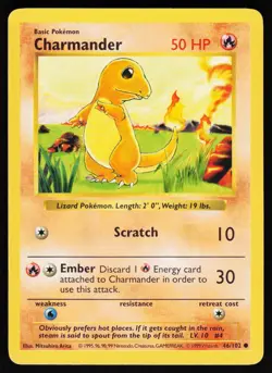 Charmander 46 Unlimited 102 C Base Set Shadowless Pokemon Moderately Played - Image 1