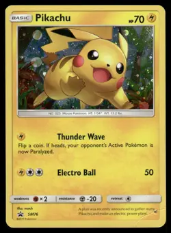 Pokemon TCG 2017 Pikachu Black Star Promo SM76 w/ Holo Partial Swirl Damaged - Image 1