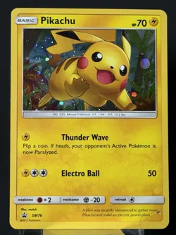 Pokemon TCG 2017 Pikachu Black Star Promo SM76 w/ Holo Partial Swirl Damaged - Image 3