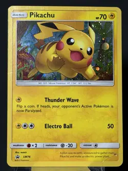 Pokemon TCG 2017 Pikachu Black Star Promo SM76 w/ Holo Partial Swirl Damaged - Image 4